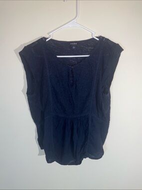 Lucky Brand Navy Lace-Detail Cap-Sleeve Blouse Size L